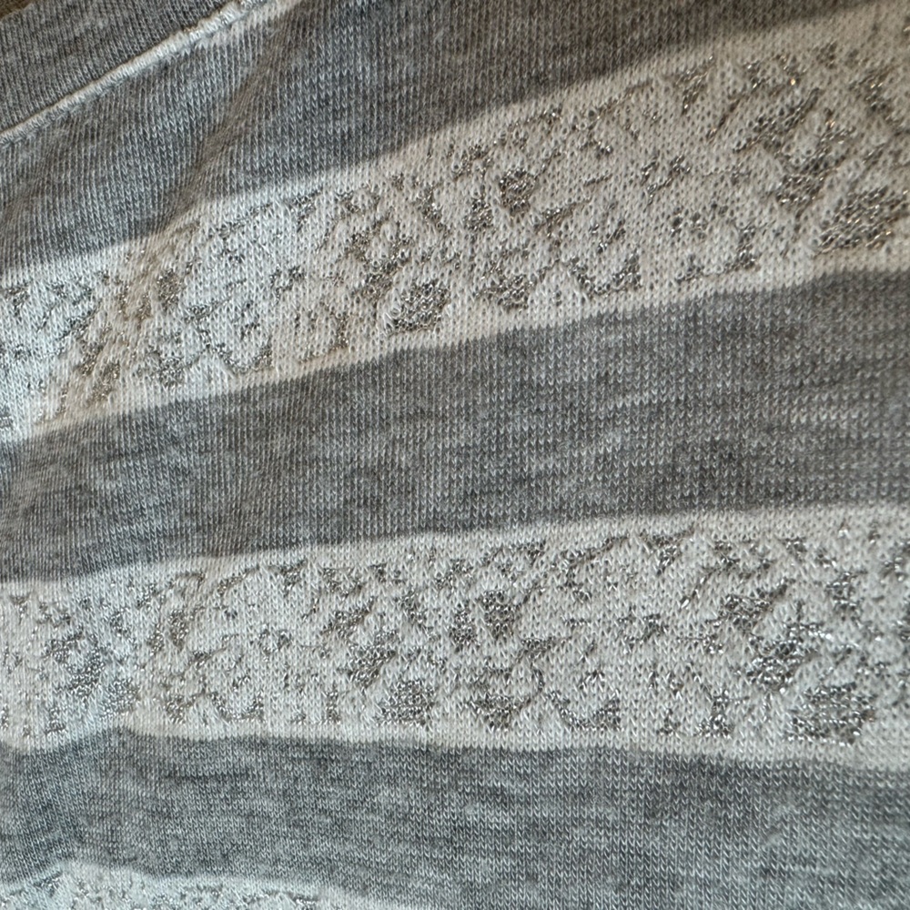 Express Striped Long Sleeve Top EUC Gray Cream Silver Lace Rayon Cotton … - Picture 3 of 7